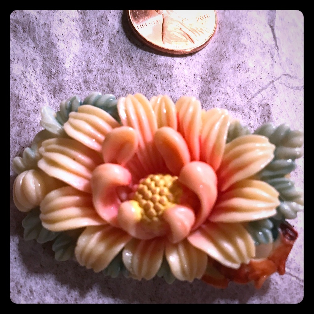 Vintage Celluloid Tropical Mum Brooch